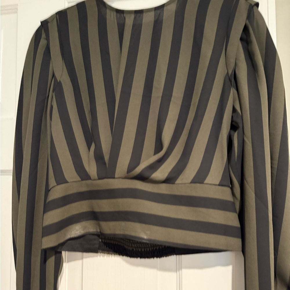 Express Black and Green Striped Blouse